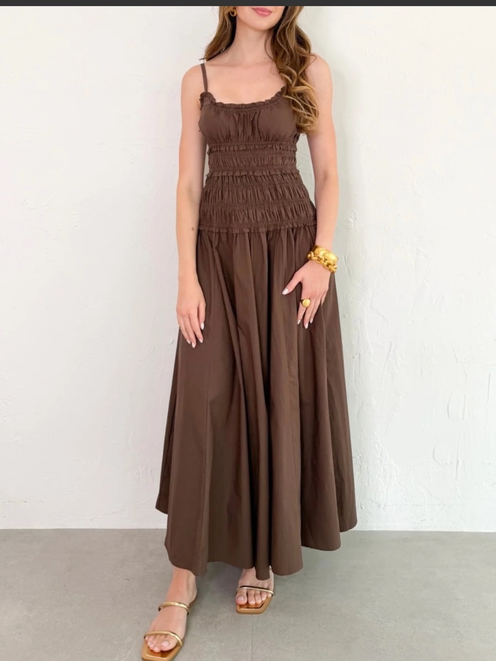 Caroline Constas 🔥 Bra-Free Smocked Drop-Waist Maxi Dress
